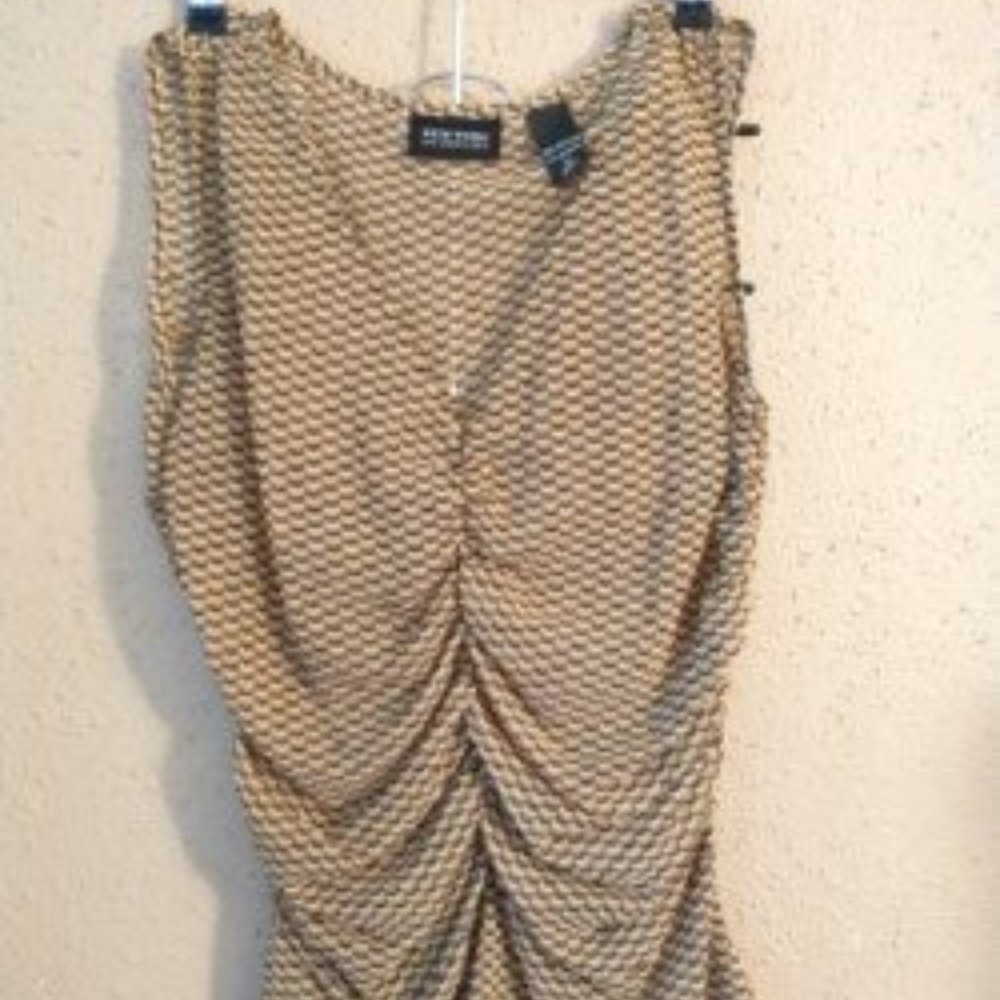 BIEGE/WHITE/BLACK, SLEEVELESS, V-NECK